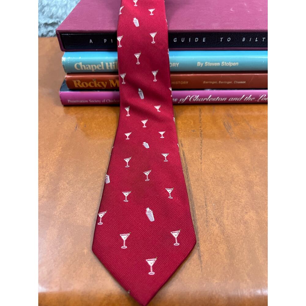 Tommy‎ Hilfiger Martini Cocktail Print Silk Necktie Red Novelty Tie